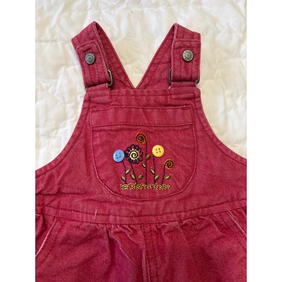 Vintage Carters Kids Denim Overalls Red Flower Embroidery Size 9 12 Months - Picture 3 of 4